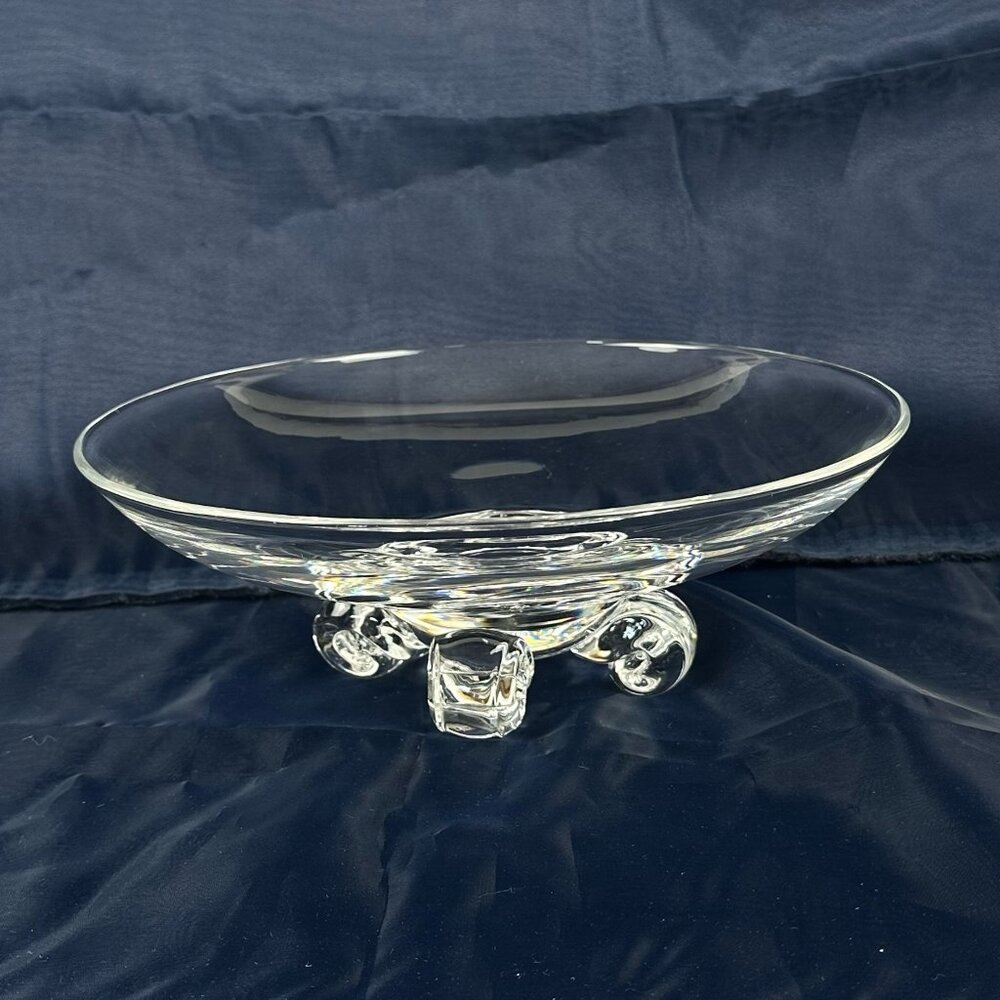 Vintage Steuben Glass Centerpiece Bowl 10-1/2" ~ 4 scrolled feet ~ Unsigned MCM